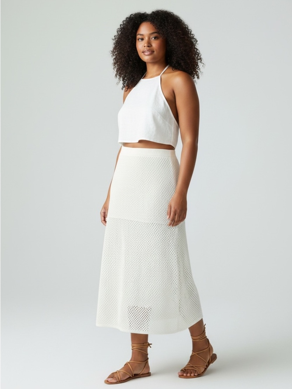NWT Universal Thread Open Stitch Midi Skirt - Large Creme